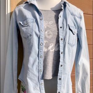Divided Light Denim Snap Up Top